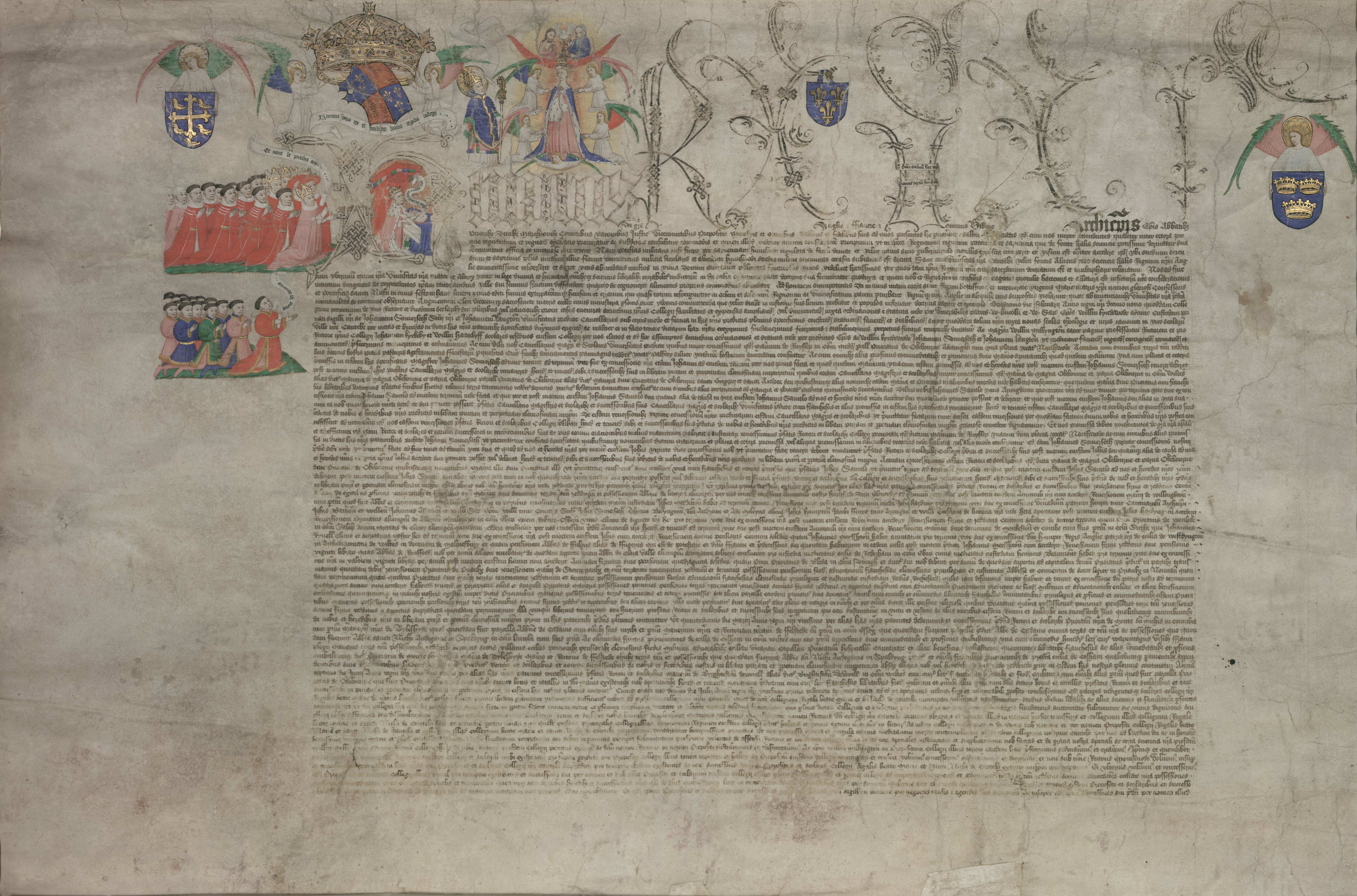 Endowment grant by Henry VI of lands and privileges to benefit his College of St. Nicholas and Our Lady (otherwise known as King’s College) at Cambridge, 1446. Photo by DIAMM. Archive Centre, King’s College, Cambridge.  KC/18