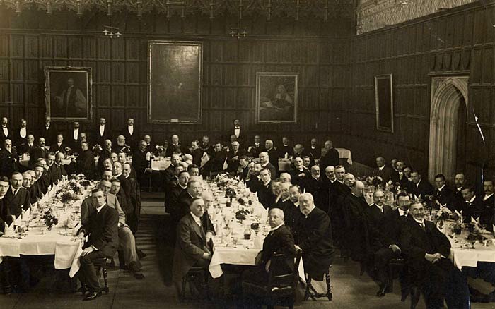 Dinner in King's College Hall. [c.1900]