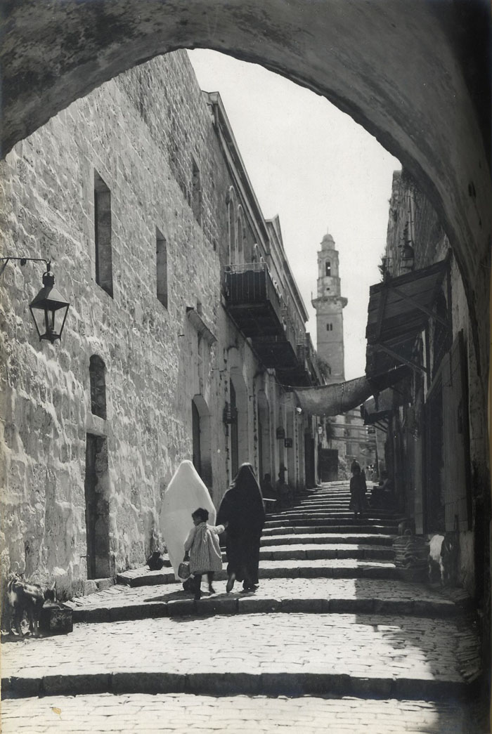Photograph of a street in Jerusalem. Illustration in Report by Mr. C.R. Ashbee on the Arts and Crafts of Jerusalem and District. [CRA/21/1, Arts and Crafts, p.44av] 