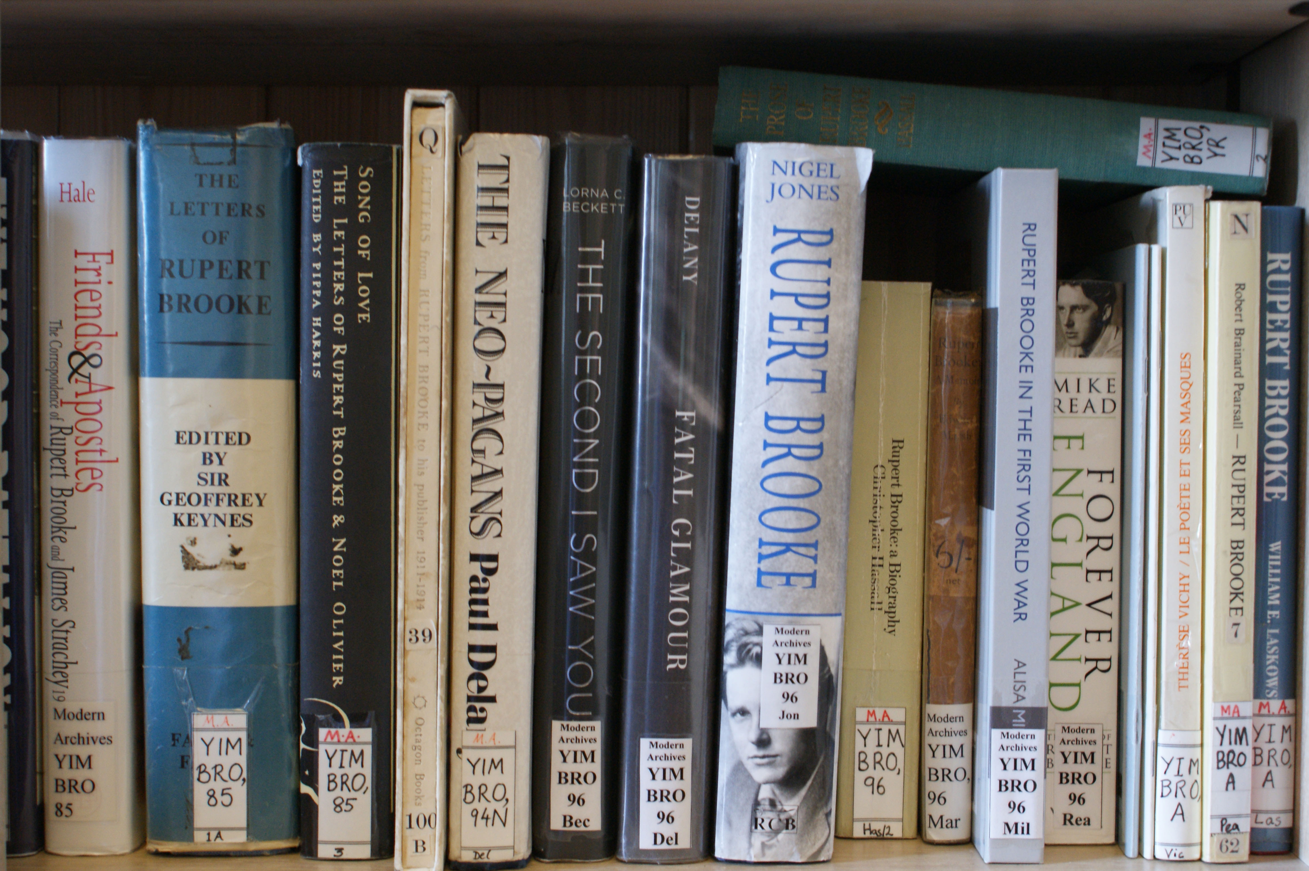 Shelf of books relating to Rupert Brooke