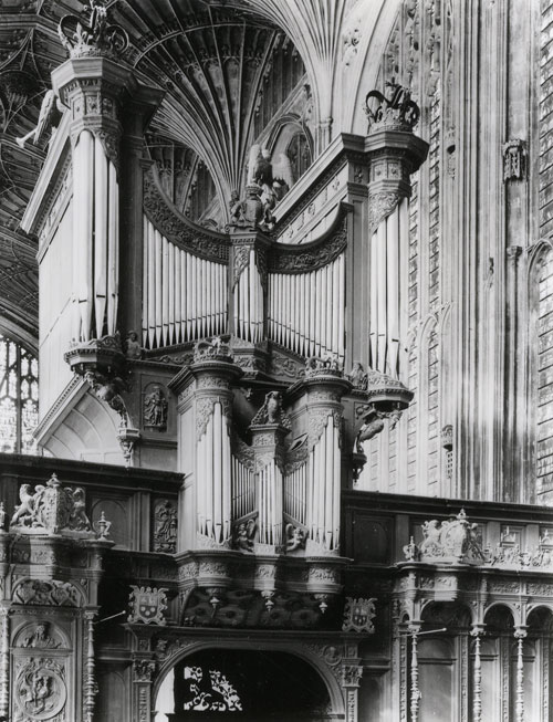 Photograph of the organ pipes and part of the screen, taken by Edward Leigh for Country Life. (KCC/614)