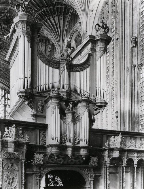Photograph of the organ pipes and part of the screen, taken by Edward Leigh for Country Life. (KCC/614) Photograph of the organ pipes and part of the screen, taken by Edward Leigh for Country Life. (KCC/614)