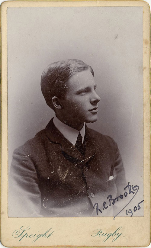 Signed studio portrait of Rubert Brooke, taken at Rugby by Speight photographers, 1905 (RCB/Ph/23)