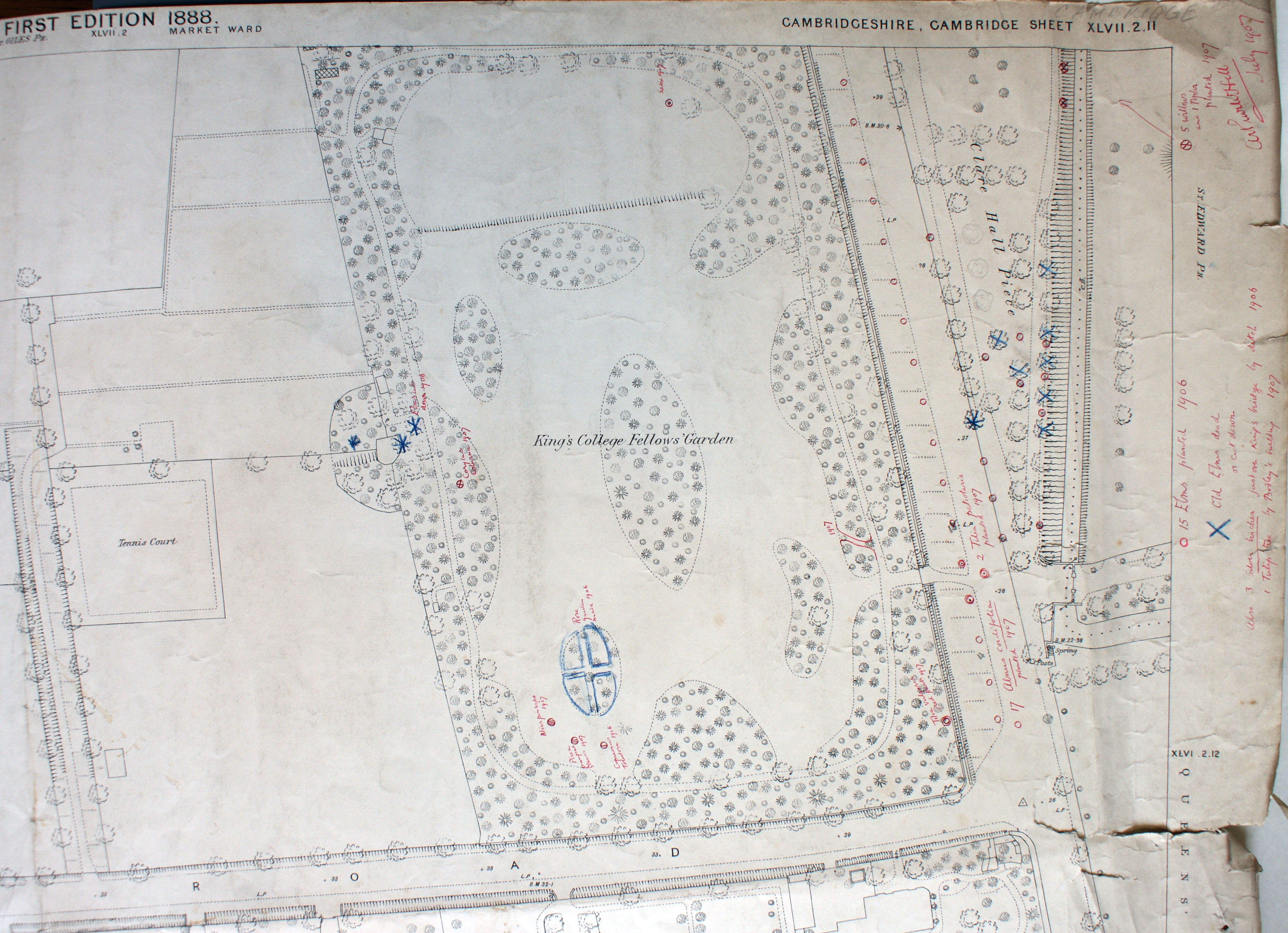 1888 ordnance survey map, annotated by Arthur Hill (CAM/204).