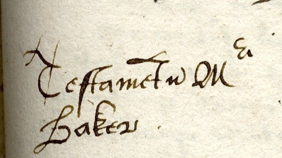 'Testamentum Magistri Baker' marginal note in the first ledger book folio 360