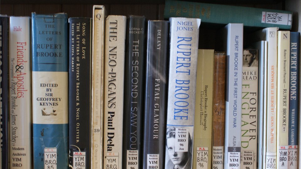 Shelf of books relating to Rupert Brooke