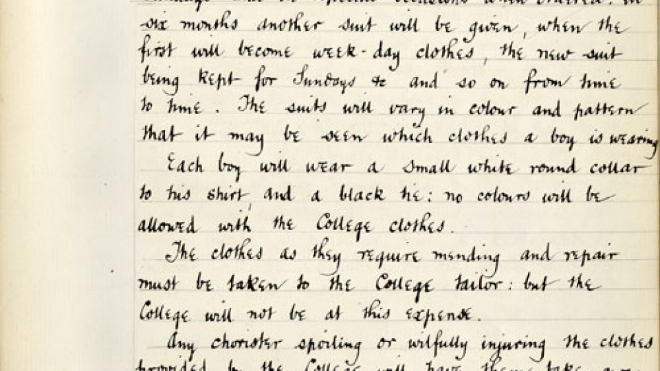 Transcription of a note given to new choristers, on the subject of their attire. (KCHR/3/1/18/1)