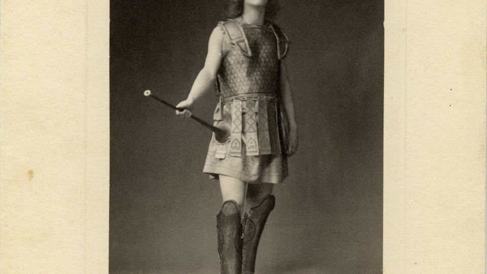 Cambridge had a ‘Greek Play’ tradition dating back to 1882, with performances being conducted entirely in Greek, which must have appealed to Rupert Brooke’s interests in both Classics and drama. He played the herald in Eumenides. [RCB/Ph/46]