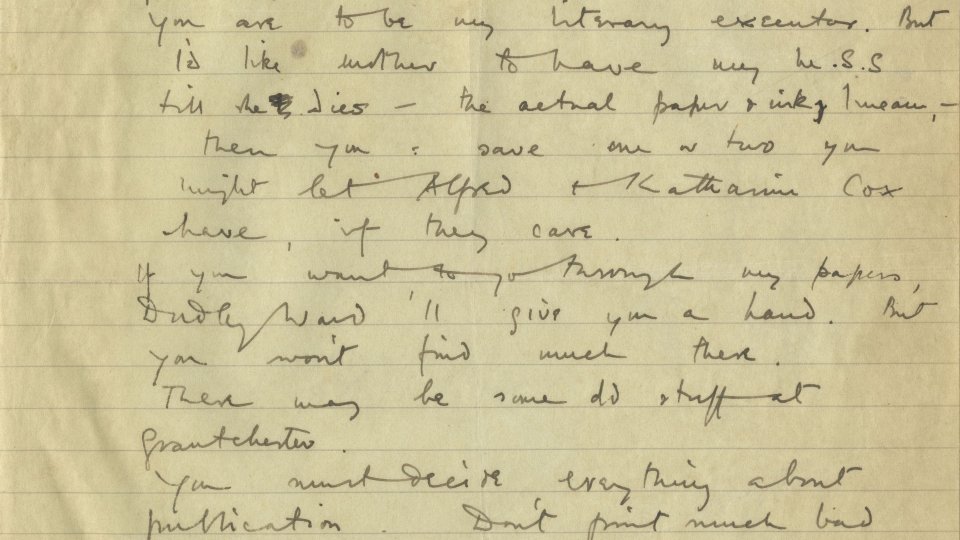 First page of a letter from Rupert Brooke to Edward Marsh, 9 March 1915 (RCB/S/5/2, 216)