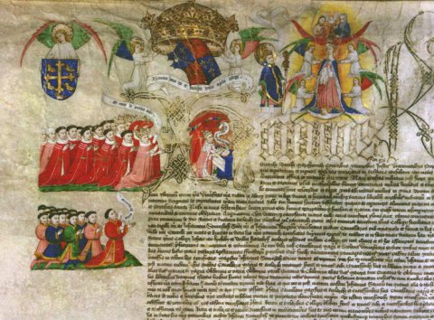 Foundation charter by Henry VI, granting lands and privileges to benefit his College of St. Nicholas and Our Lady at Cambridge, 1446. (KC/18)