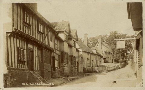 ‘Old Houses, Kersey’, postcard sent to the First Bursar, 1910. (KCE/298) ‘Old Houses, Kersey’, postcard sent to the First Bursar, 1910. (KCE/298)