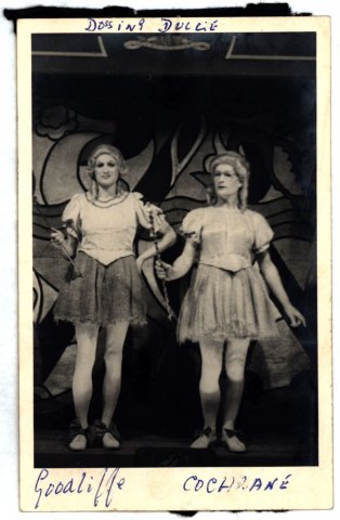 The pantomime Dossing Dulcie, with Michael Goodliffe (left) as an Immoral Fairy and Brodie Cochrane (right) as a Moral Fairy The pantomime Dossing Dulcie, with Michael Goodliffe (left) as an Immoral Fairy and Brodie Cochrane (right) as a Moral Fairy