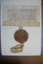 Royal letters patent granting 'Thesdale' quarry at Haslewood, Yorkshire, with right of carriage to river Wharf, granted to Henry VI by Henry Vavasour, for building at King's, 4 March 1447. [KCD/4]