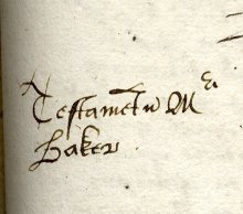 'Testamentum Magistri Baker' marginal note in the first ledger book folio 360